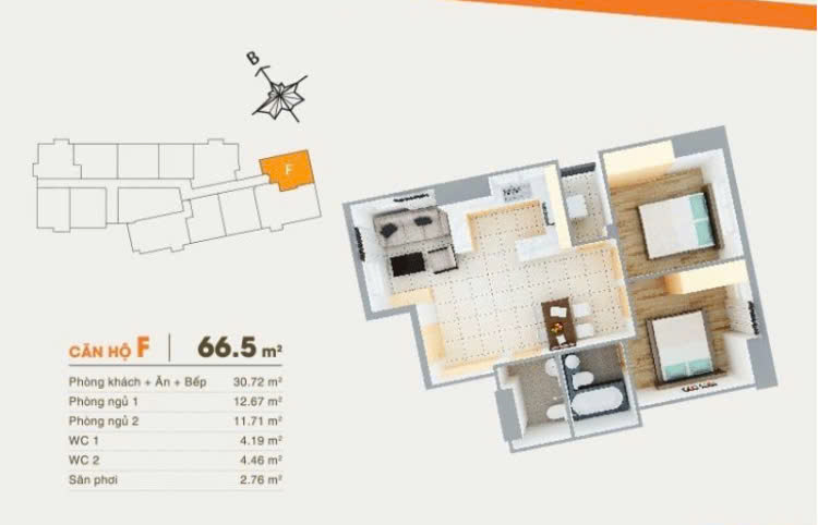 Bán căn hộ 2PN chung cư Central Plaza, Phạm Văn Hai – Tân Bình