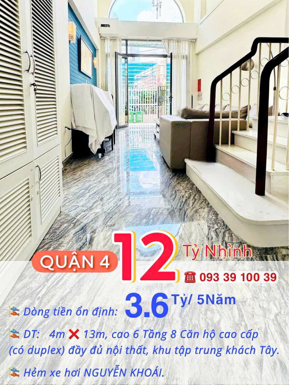 Bán nhà Quận 4- Doanh thu 3.6 tỷ/5năm- 6 Tầng 8 Căn hộ cao cấp duplex 52m2- HXH Nguyễn Khoái: 12 Tỷ