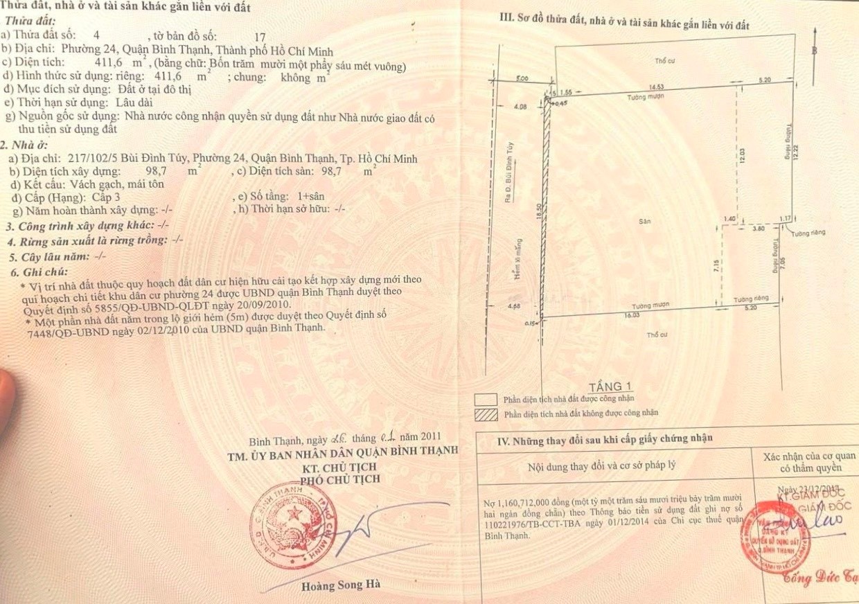Bán Nhà Hẻm Xe Hơi 217/102/5 Bùi Đình Tuý, Phường 24, Quận Bình Thạnh