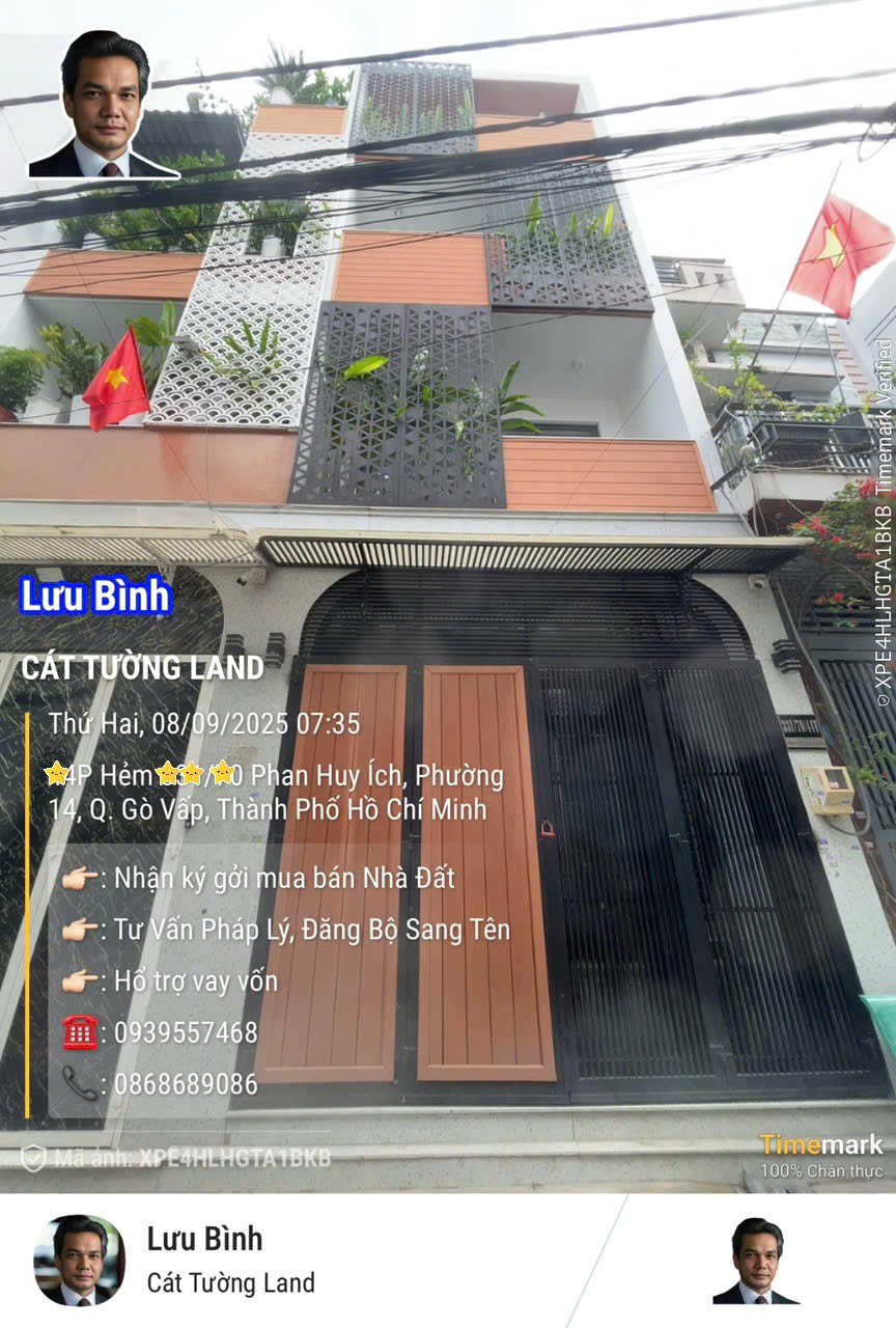Bán nhà 4 Tầng — Hẻm 6m Phan Huy Ích, P.14, Gò Vấp — Sát Kênh Tham Lương — Chỉ 7.6 tỷ