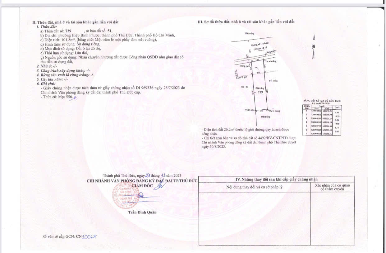 CẦN BÁN LÔ ĐẤT MẶT TIỀN ĐƯỜNG SỐ 11 – HIỆP BÌNH PHƯỚC, THÀNH PHỐ THỦ ĐỨC