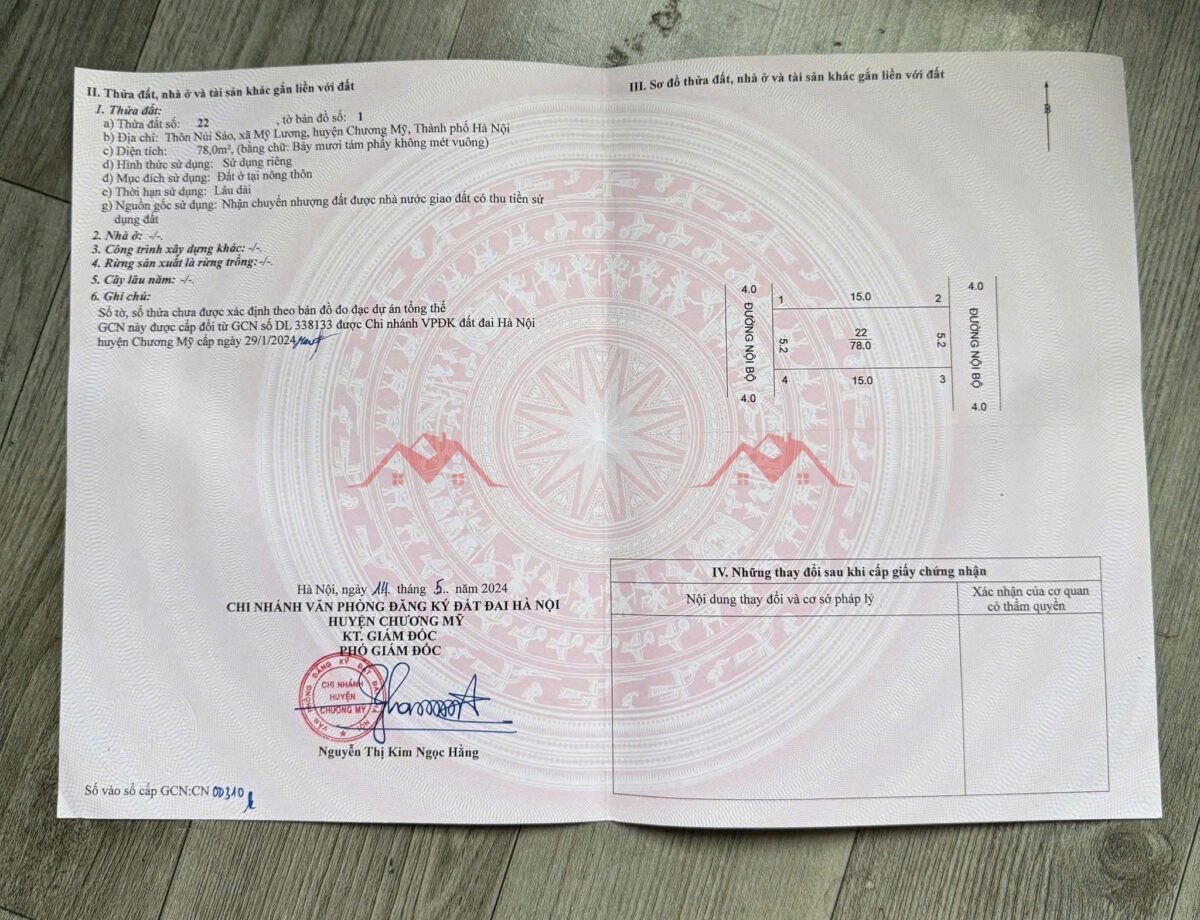 CHÍNH CHỦ BÁN LÔ ĐẤT 78M TẠI NÚI SÁO-MỸ LƯƠNG-CHƯƠNG MỸ-HÀ NỘI