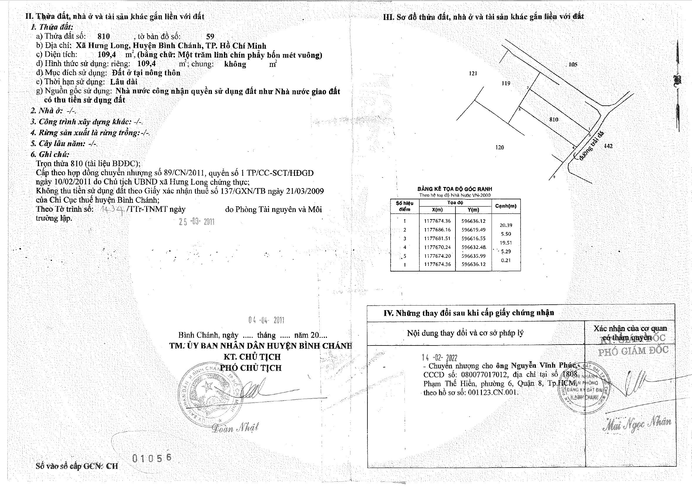 CẦN BÁN LÔ ĐẤT 109,4M2, THỔ CƯ 100%, HẺM XE 16 CHỖ, GIÁ TỐT ĐOÀN NGUYÊN TUẤN, XÃ HƯNG LONG, BÌNH CHÁNH, HCM