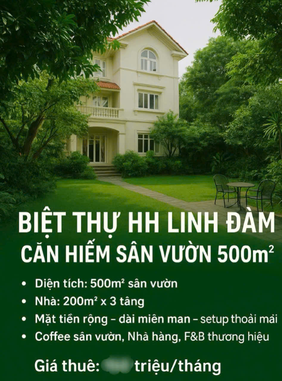 CHO THUÊ BIỆT THỰ SÂN VƯỜN HIẾM – TRUNG TÂM LINH ĐÀM