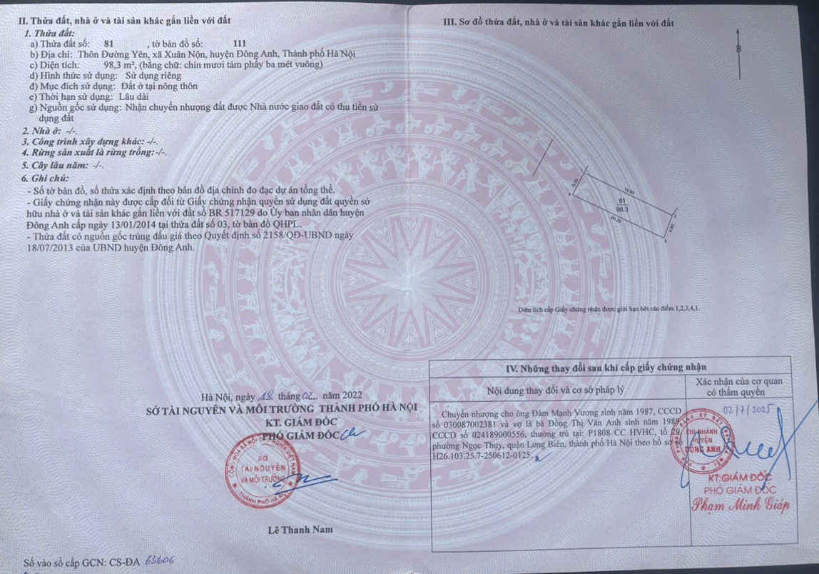 CHÍNH CHỦ BÁN ĐẤT ĐẤU GIÁ THÔN ĐƯỜNG YÊN-THƯ LÂM-ĐÔNG ANH