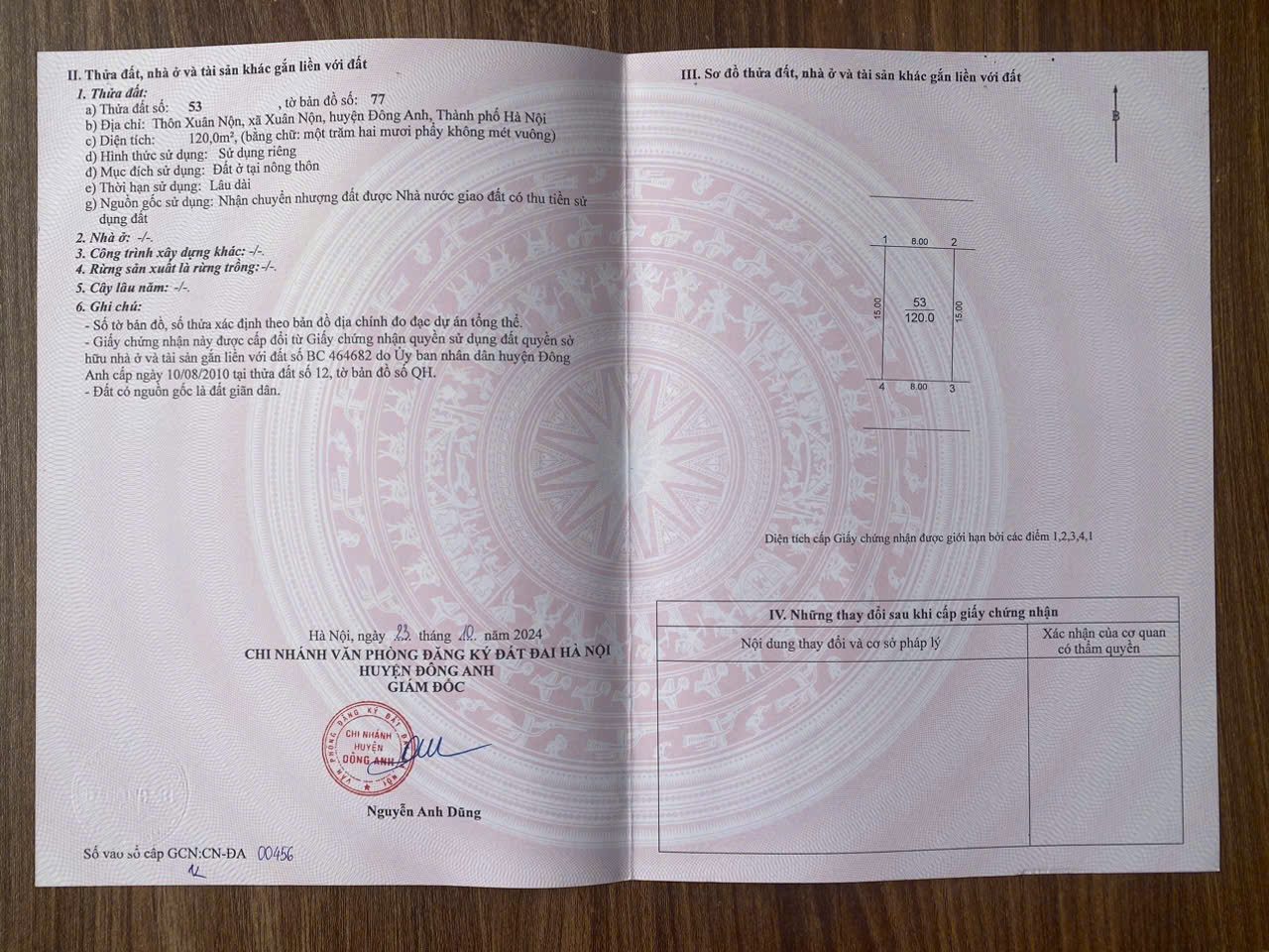 BÁN ĐẤT GIÃN DÂN THÔN XUÂN NỘN 2 MT ĐƯỜNG NHỰA 6M