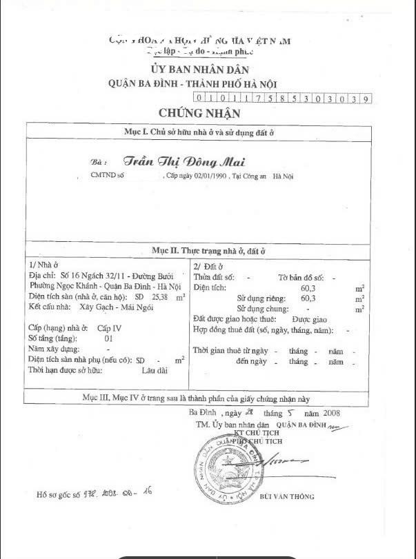 Chính chủ cần bán nhà số 16. Ngách 32 đường Bưởi. Trước cổng công viên Thủ Lệ.